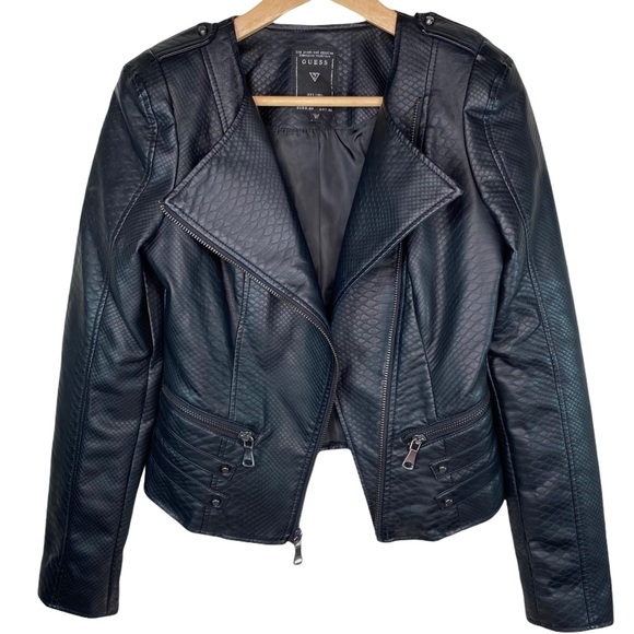 Guess Jackets & Blazers - Guess Faux Leather Snake Print Black Moto Jacket